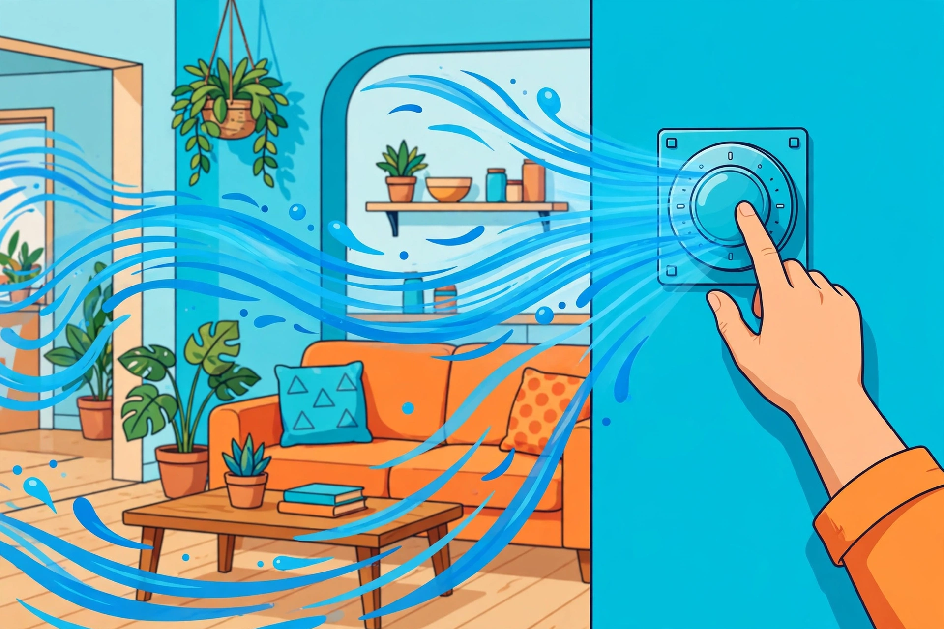 Home thermostat set to a cool comfortable temperature